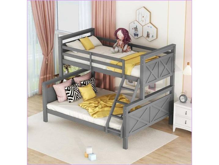Lits Cadres & Supports - Lit en étages transformable 2 lits échelle garde-corps 90/140x200cm – WX000403AAE-1 – Gris