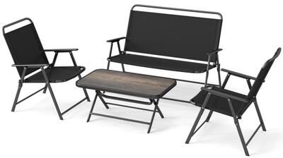 Costway 4 Pieces Patio Folding Furniture Set with SPC Coffee Table and Patio Chairs-Black