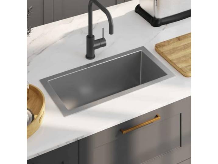 Xolmizyn Einbauspüle Edelstahl, Küchenspüle Silber, Quadratisches Becken Schalldämmende Pads, X-Form Wasserabfluss, Inklusive Montageoptionen