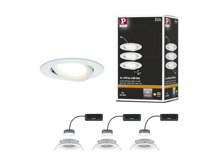 Paulmann 93875 Kit encastrés Premium Coin Slim\, dimmable\, rond\, orientable\, LED 3x6\,8W\, 2700K\, 230V\, 51 mm\, Blanc mat/Alu