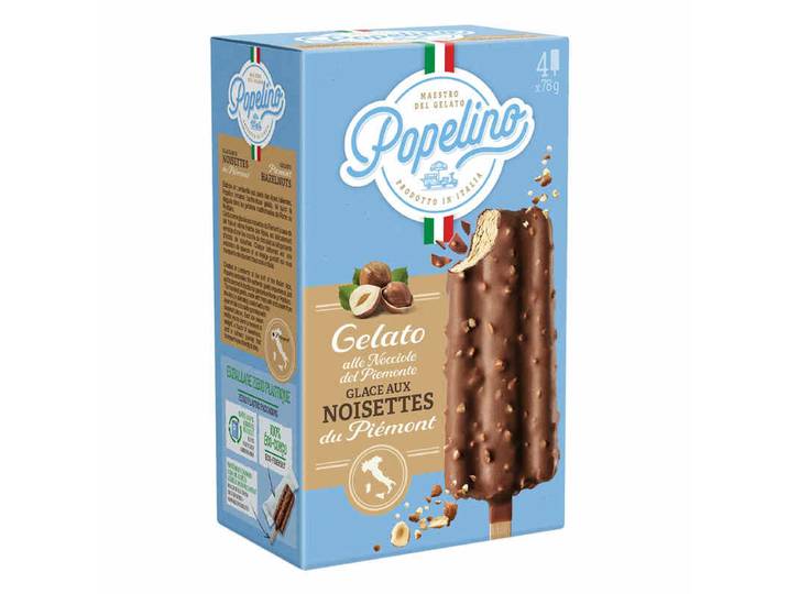 POPELINO Glaces aux noisettes du Piémont enrobées de chocolat - 4 x 78 g