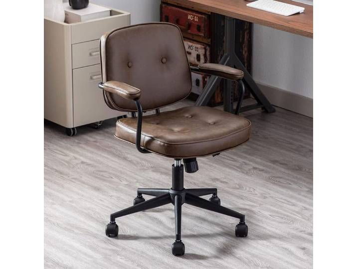 Wahson Chaise de Bureau à roulettes en Cuir PU Fauteuil de Bureau Erconomique Réglable en Hauteur Chaise Bureau Cuir Marron