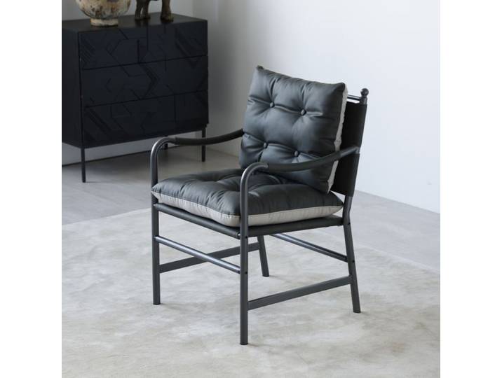 Modenuit Fauteuil d'appoint style mid-century moderne cuir PU noir structure en métal avec accoudoirs