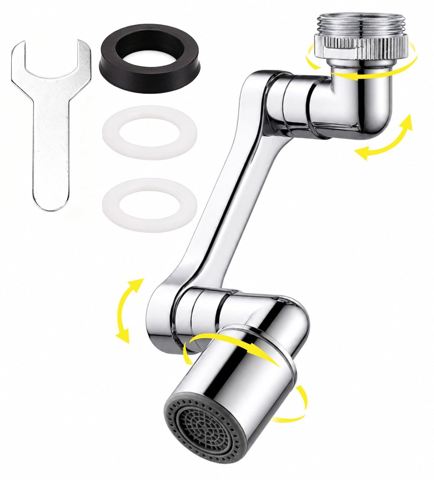 Dripio Kraanverlengstuk 1080 graden draaibaar met 2 straalstanden en 3 adapters, zilverkleurig
