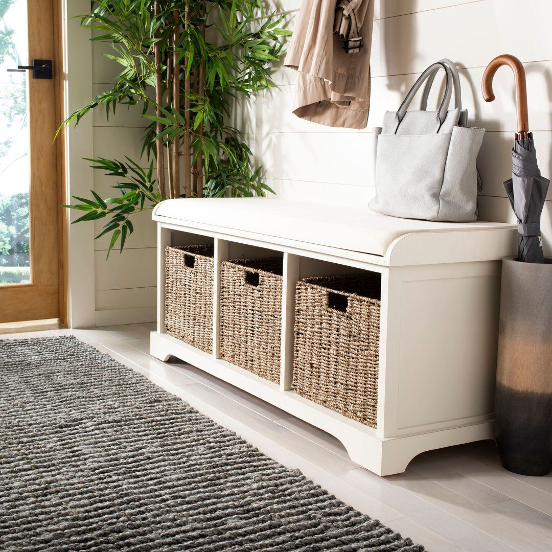 Brambly Cottage Loane Wicker Storage Bench White 50.8cm H X 119.38cm W X 40.64cm D
