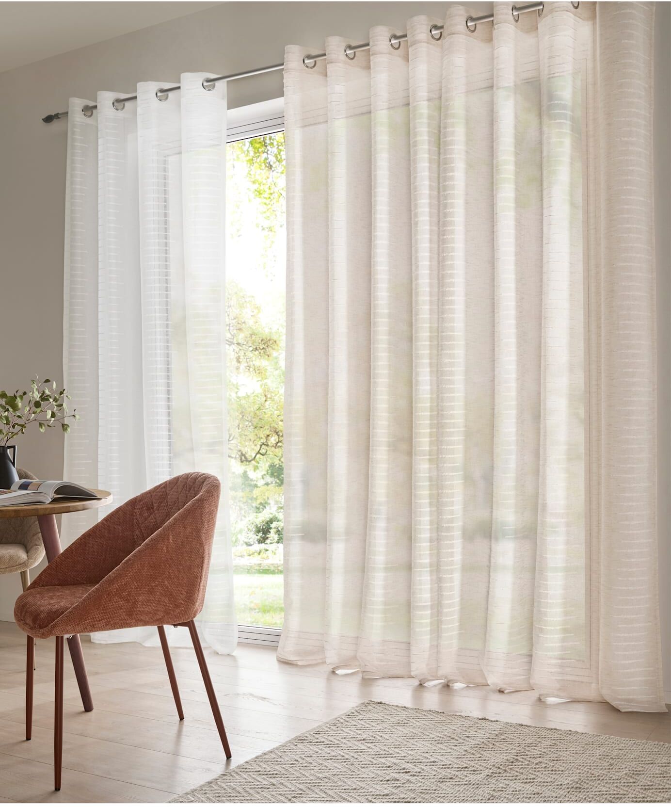 Gardine HEINE HOME Gr. 2, beige, B:140cm H:175cm, Polyester, Gardinen, Gardine beige 175cm, Ösen, Ösen, 140cm