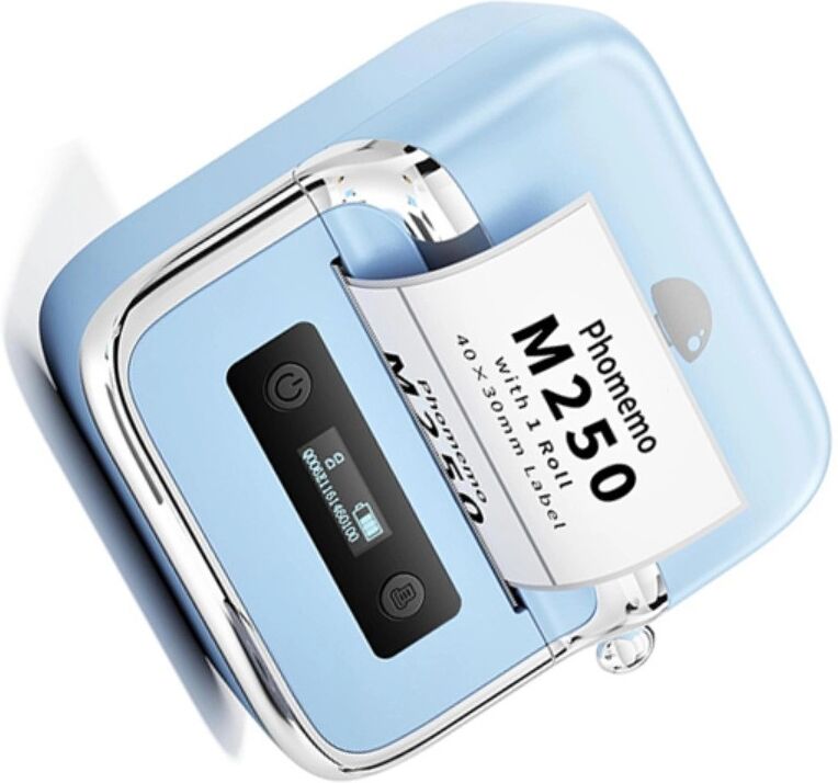 INF Thermo-Etikettendrucker – Tragbarer Bluetooth 5.2 Etikettendrucker, 203dpi, USB-C wiederaufladbar, kompatibel mit iOS, Blau