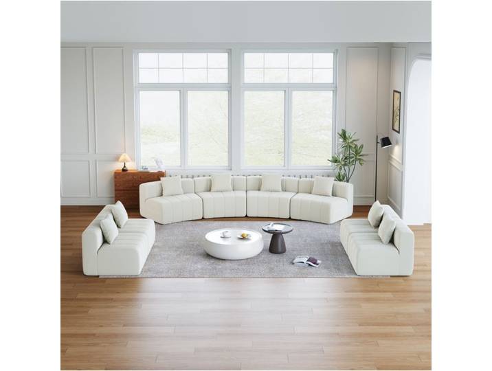 Canapé Modulable Courbé Chenille Beige 8 Places Canapé Courbé FloraGrace Pour Salon Sans Montage Dimensions Non Communiquées