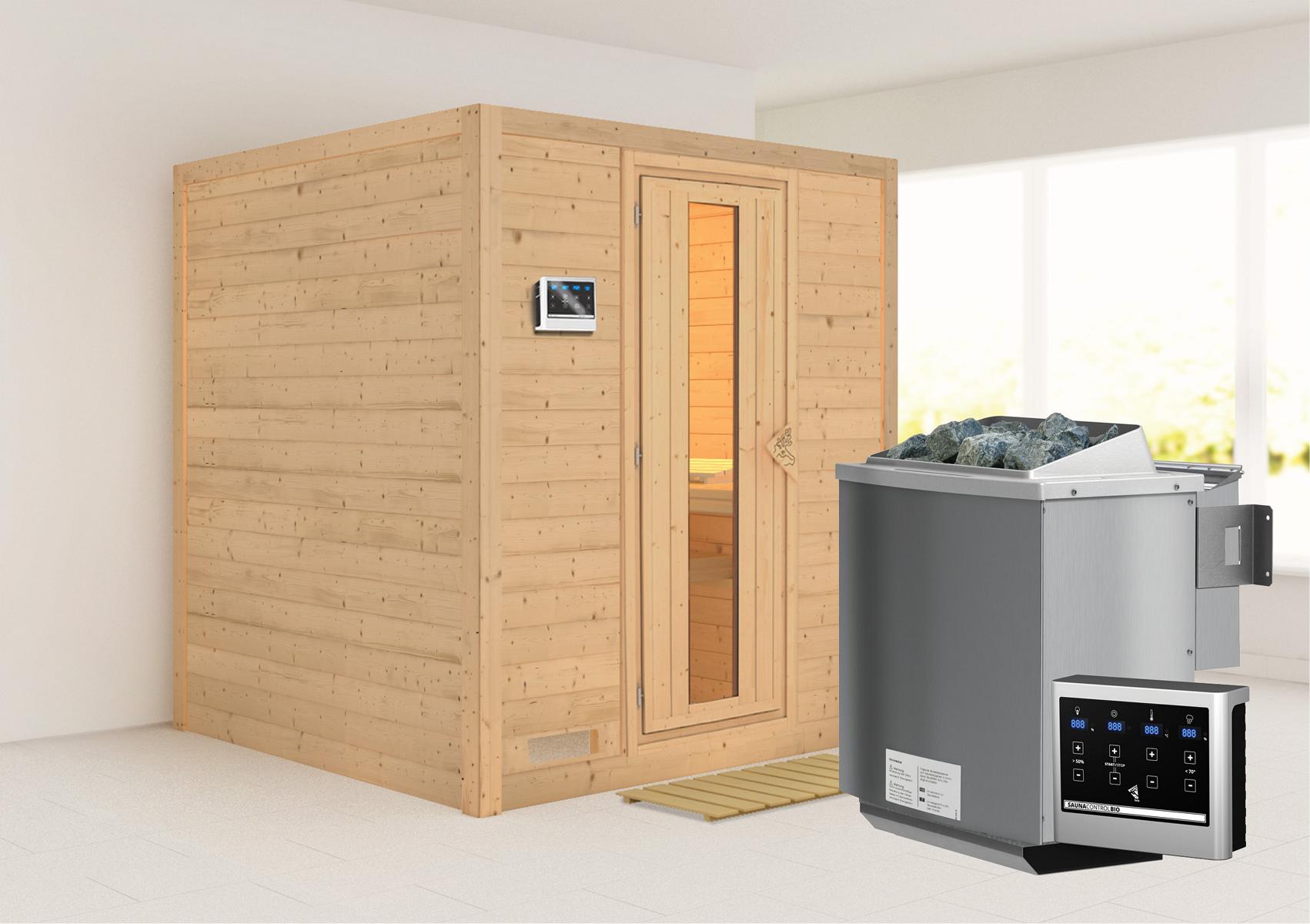 KARIBUHOLZT Sauna Mojave Front 9kW Bio ext. St m.einer Isoliertür 09221897