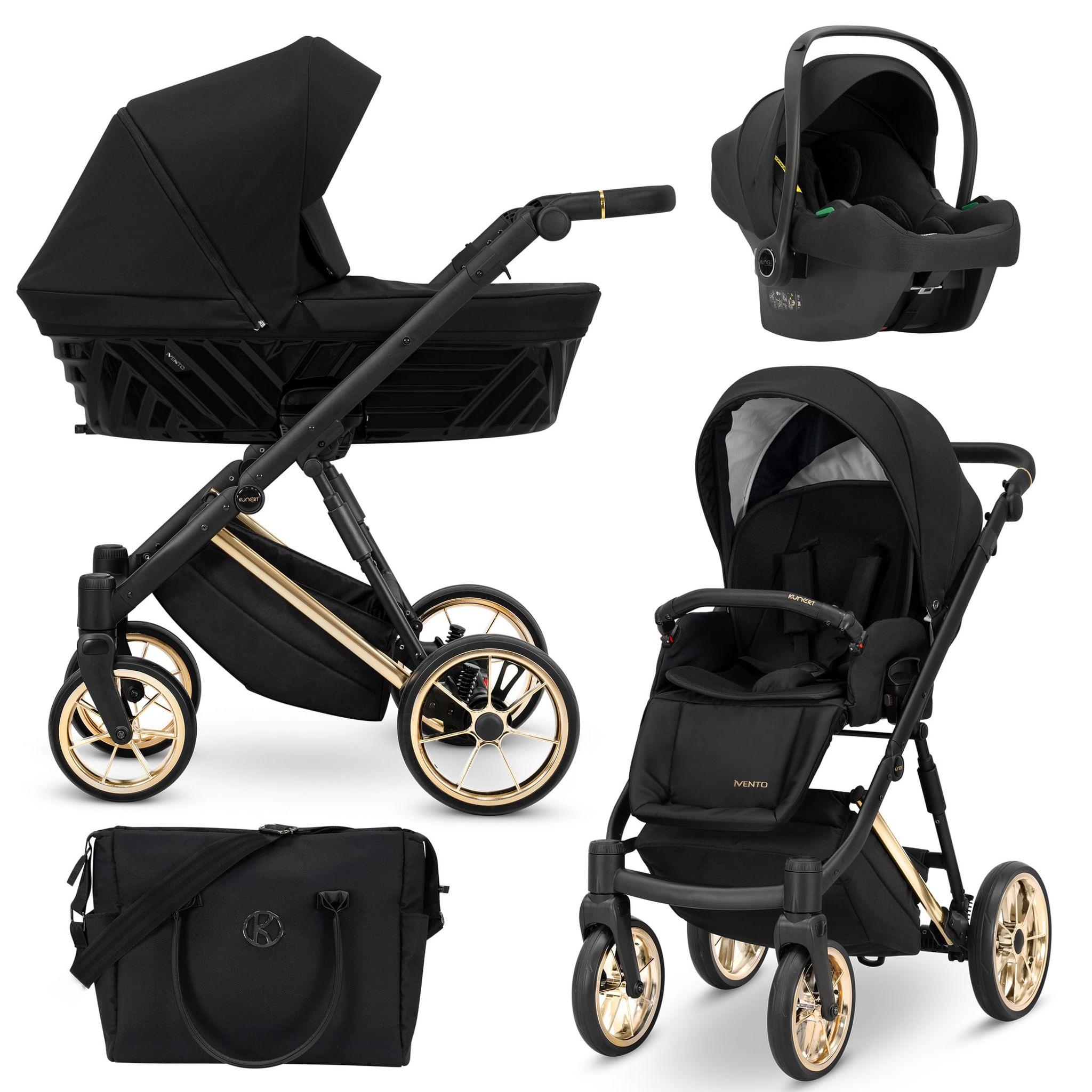 Kinderwagen Kunert Ivento Premium 3in1 - goldene Rahmenfarbe - Farbe: Tiefschwarz