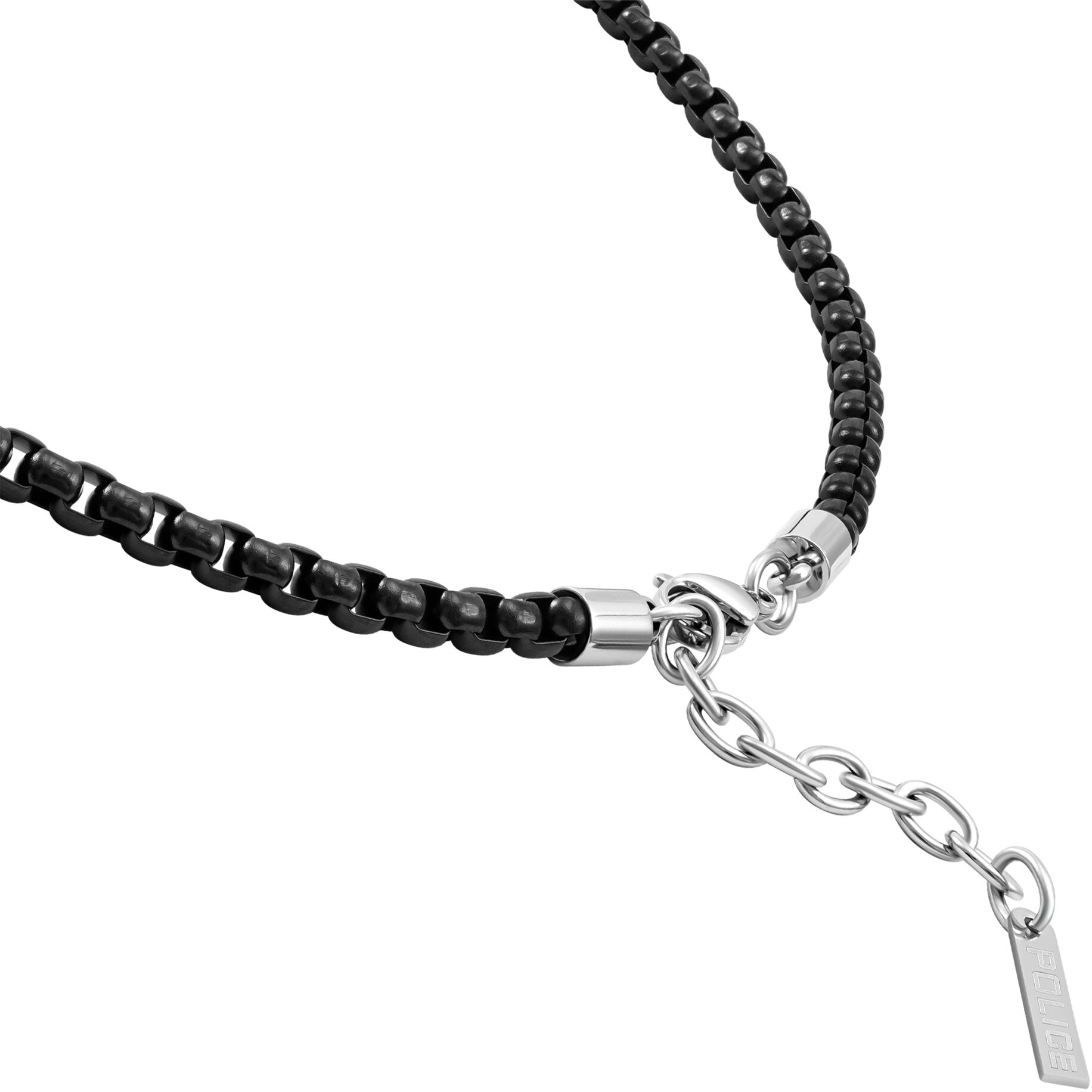 Edelstahlkette POLICE "Fleshy", schwarz (edelstahlfarben, schwarz), Halsketten, Herren, Edelstahl, L: 55 B: 5mm, Edelstahlkette, B:5mm