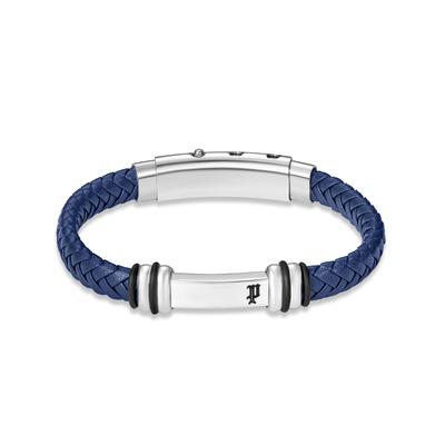 Armband POLICE "Highbridge", blau (blau, edelstahlfarben, schwarz), Armbänder, Herren, 22,5cm, Edelstahl Kautschuk Leder, Edelstahl, Kautschuk, Leder, Armband