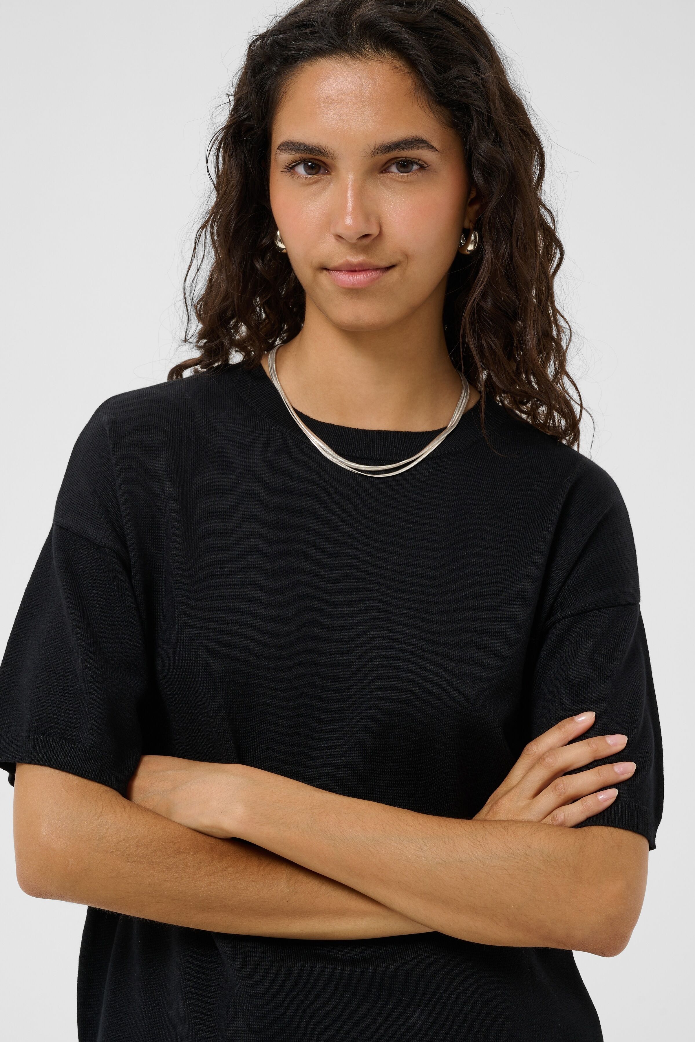 Strickpullover SAINT TROPEZ "MilaSZ Boxy SS Pullover", Damen, Gr. S, schwarz, Strick, Obermaterial: 70% Viskose, 30% Polyester, unifarben, oversize normal, Rundhals, Pullover Strickpullover, Viskosemischung, Oversize fit