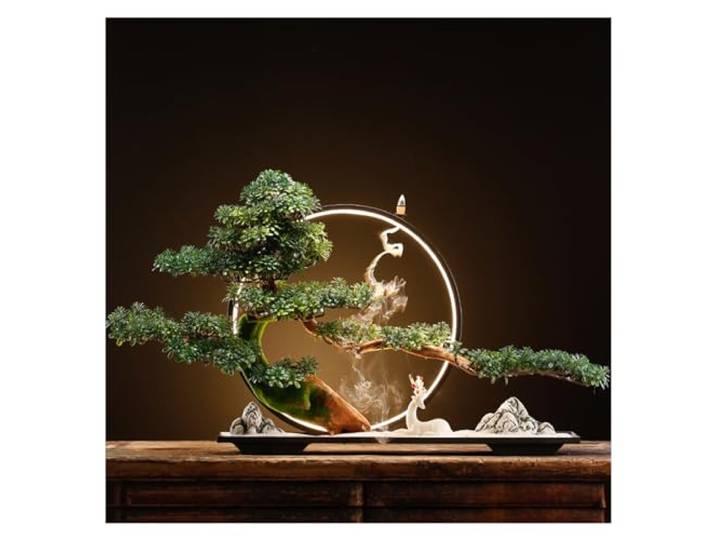 CHICKEN Künstliche Dekopflanzen Simulation Wurzel Carving Begrüßung Kiefer Kreative Wohnzimmer TV Schrank Veranda Chinesische Zen Dekorative Lampe Ring Ornamente Künstliche Zimmerpflanzen(A)