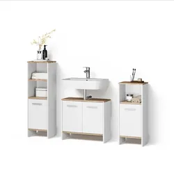 BADMÖBEL-SET Amalfi, Weiß/Goldkraft Eiche, 3-teilig