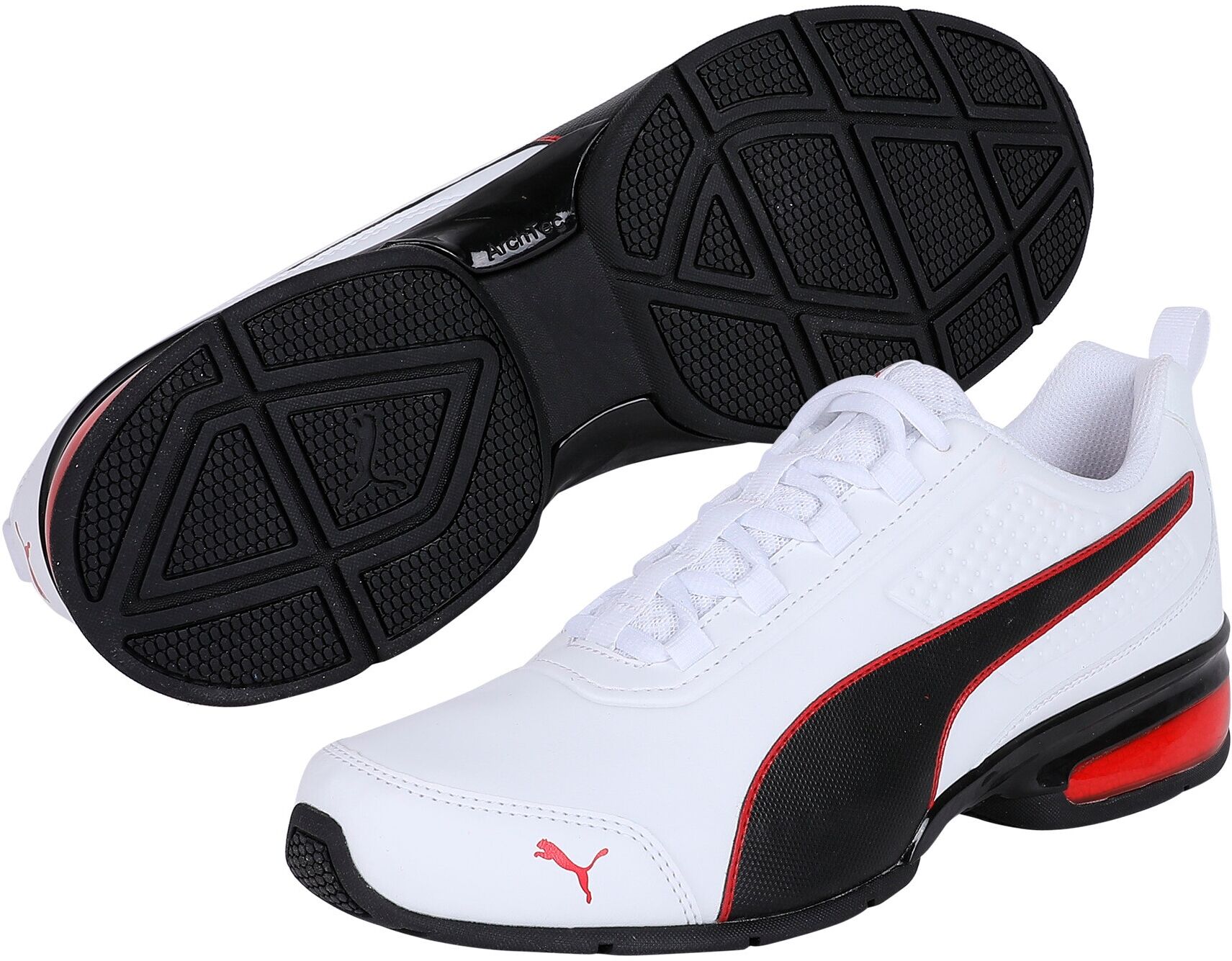 Sneaker PUMA "LEADER VT SL", Gr. 44, schwarz-weiss (puma weiß, puma schwarz, flame scarlet), Synthetik, Schuhe Sneaker, mit SOFTFOAM+ Dämpfung, EVA-Sohle, mit Schnürverschluss puma weiß, puma schwarz, flame scarlet 44