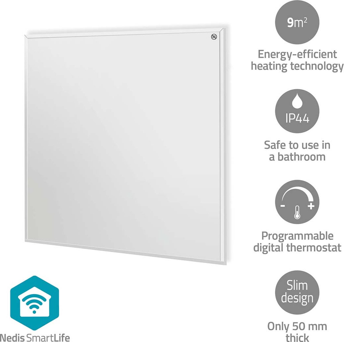 Nedis SmartLife Infrarood Verwarming 350W - Slimme Kachel met Thermostaat, Afstandsbediening en App - Geschikt voor Badkamer