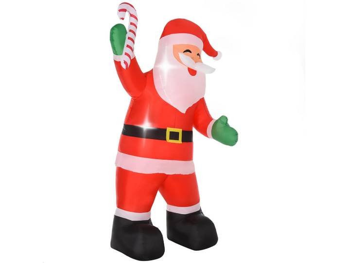 Homcom Weihnachtsdeko aufblasbar, 2,4 m Weihnachtsmann mit LED-Beleuchtung Zuckerstange, Rot, Textil, 95x243x125 cm, Dekoration, Weihnachtsdekoration