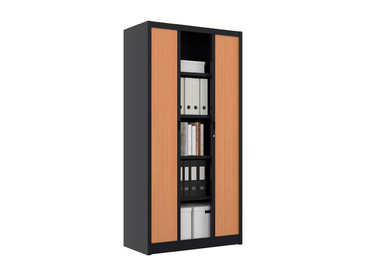 Armoire à rideaux métal Classtout - H.180 x L.90 cm - Corps Anthracite - Rideaux Hêtre