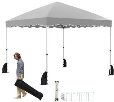 Costway Foldable 10 X 10 Feet Pop up Canopy Tent with Wheeled Bag-Gray