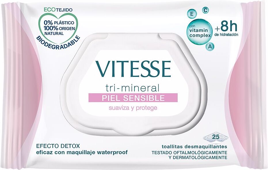 Vitesse Lingettes démaquillantes TRI-MINERAL Peaux Sensibles 25 unités