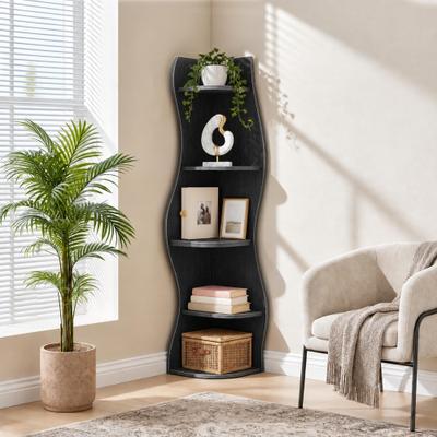 Kodotan sofa 5-Tier Corner Shelf, Modern Wavy Corner Bookshelf, Tall Corner Storage Rack, Space-Saving Display Stand with Rounded Edges