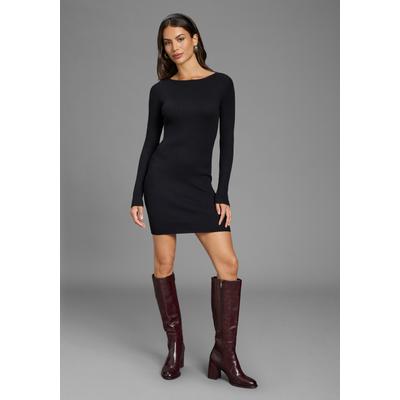 Strickkleid AJC, Damen, Gr. 44, N-Gr, schwarz, Rippstrick, Obermaterial: 70% Viskose, 30% Polyamid, clean, unifarben, figurbetont mini, U-Boot-Ausschnitt, Kleider Strickkleid, figurbetont, aus hochwertigem Rippstrick