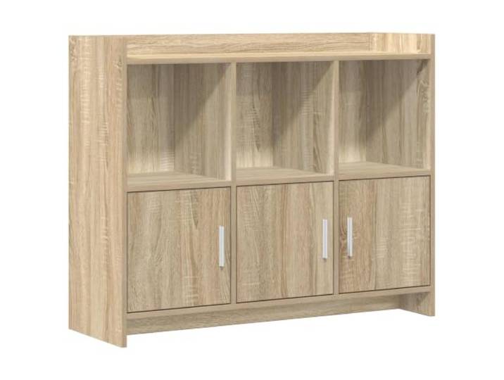 KPOTUERTU Sideboard Sonoma-Eiche 98,5 x 33 x 80 cm Holzwerkstoff Metallgriffe, rechteckige Form, zahlreiche Fächer und Regale, für Esszimmer Wohnzimmer Flur