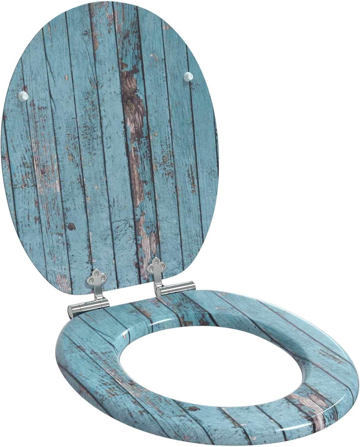 MDF-Toilettensitz in Blau, 44x38 cm, mit Soft-Close-Absenkautomatik und rutschfesten Puffern, Standardbefestigung zur einfachen Montage