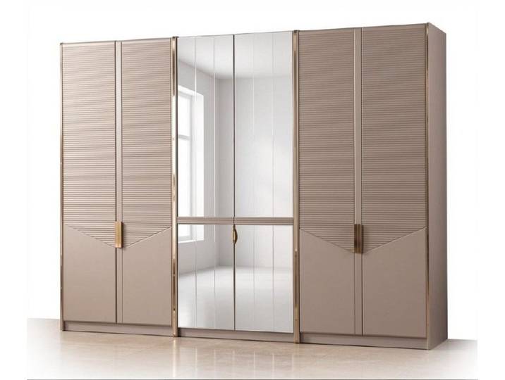 JVmoebel Kleiderschrank Grau-Beiger Kleiderschrank Schlafzimmer Luxuriöser Holzschrank Made in Europa