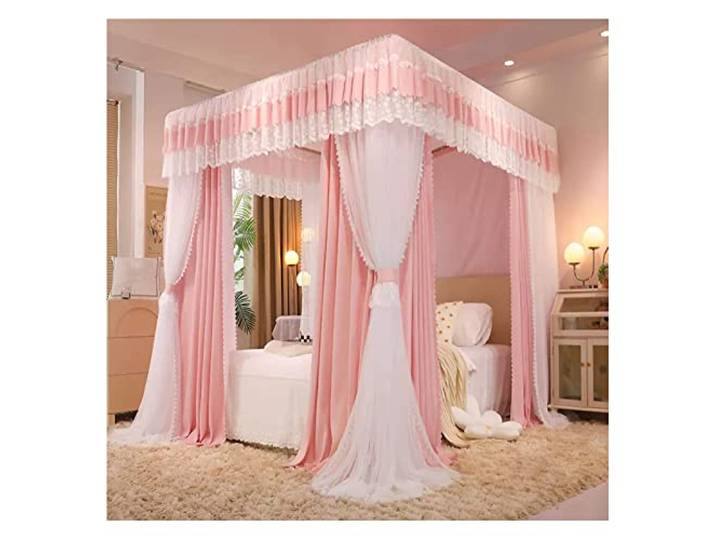 Betthimmel Luxus-Schlafzimmer-Bett-Baldachin, Vier-Jahreszeiten-Doppeldeck-Bett-Vorhang Mit Montagebügel, Für Einzel-Doppelbett, Einfach Zu Montieren (Color : Pink, Size : 150x200x210cm)