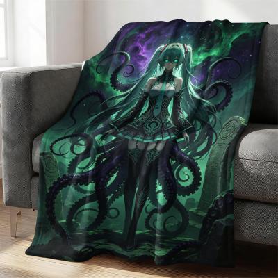 Shop Station Hatsune Miku Crayon Style Flannel Throw Blanket Cozy Anime Throw Blanket For Sofa, Bed & Travel d 28x40in