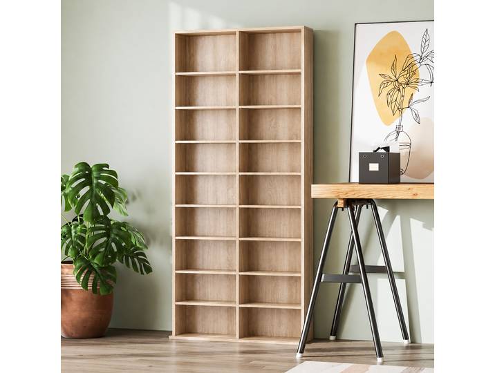 HOMCOM Rangement CD/DVD Bois 18 Compartiments 640 CD/360 DVD