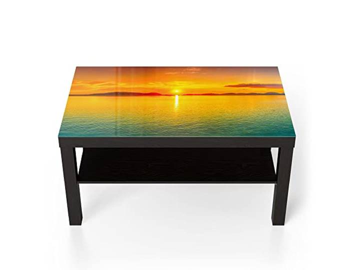 DEQORI Glastisch schwarz groß 90x50 cm Motiv Abendsonne am Horizont ausgefallener Beistelltisch aus Glas Hochglanz Couchtisch fürs Wohnzimmer moderner Couch Tisch mit Design