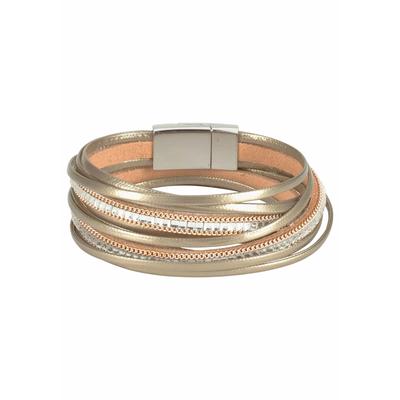 Wickelarmband FIRETTI "im Metallic Look", gold (metallfarben, gelbgoldfarben, kristallweiß, kristallweiß), Armbänder, Damen, 37cm, Metall Polyurethan, Metall, Polyurethan, Wickelarmband, mit Glasstein
