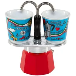 Bialetti Set Mini Express Ciao Italia, Espressokocher, Rot, Silber