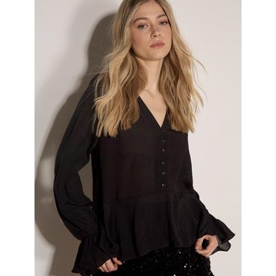 Klassische Bluse APRICOT "Bluse mit strukturiertem Peplum-Saum", Damen, Gr. 10, schwarz, Blusen Bluse, Knopfleiste