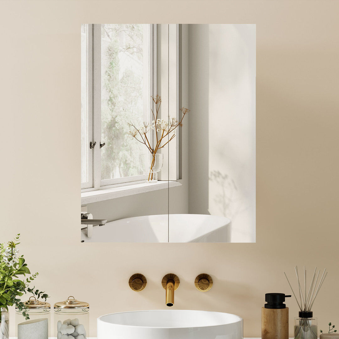17 Stories HOMCOM Wall Mounted Bathroom Mirror Storage Cabinet w/ Door Adjustable Shelf Natural 750mm H