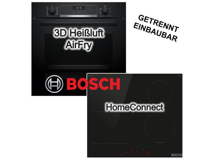 BOSCH Backofen-Set Einbaubackofen 3D-Heißluft AirFry + Induktionskochfeld HomeConnect, EcoClean Direct