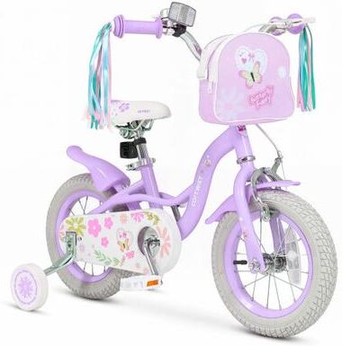 Costway 12 Inches Girls Bike with Front Bag and Streamers for 3-4 Years Purple
