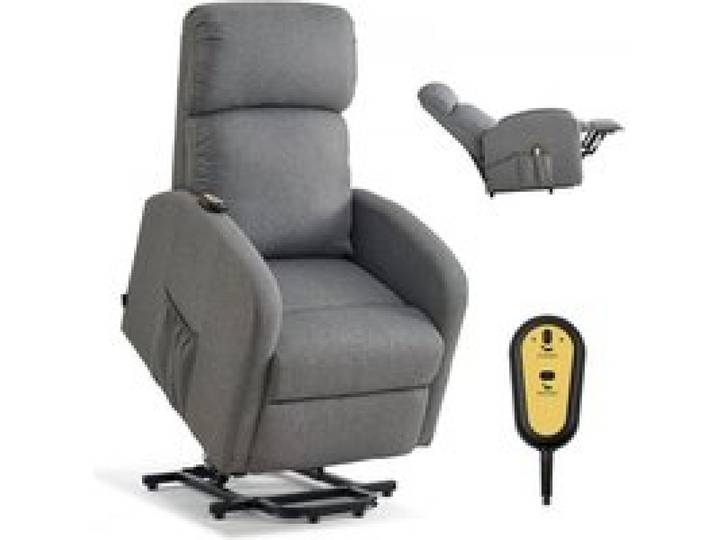 VEVOR Fernsehsessel Elektrisch, Relaxsessel Stufenlose Verstellung, Seniorensessel mit Leinenbezug, Hochelastischem Schaumstoff, Seitentaschen, Fernbedienung, Massagesessel, Hellgrau