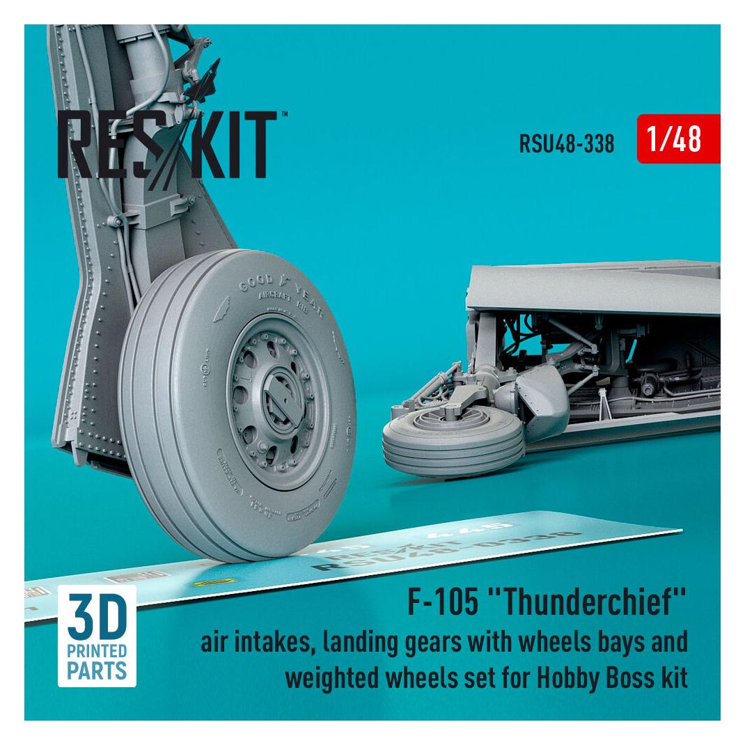 ResKit F-105 Thunderchief air intakes, landing gears with wheels bays and weighted wheels set for Hobby Bos (RSU48-0338)