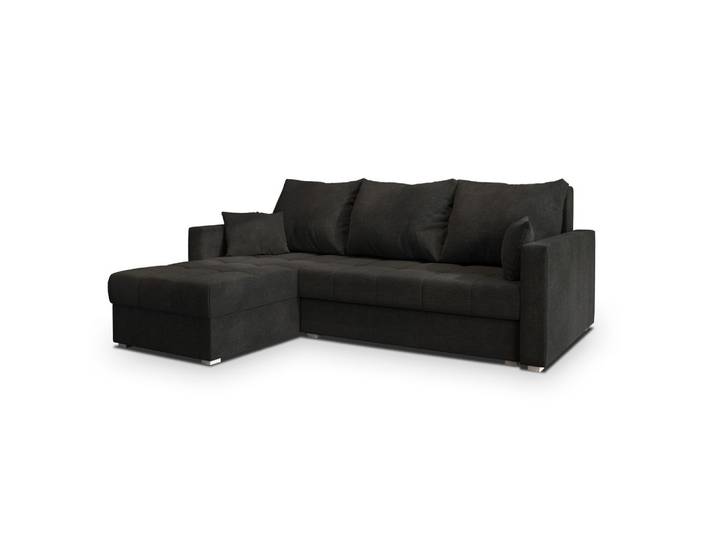 ECKSOFA NIDA Schwarz Geflochtener Stoff mit Schlaffunktion