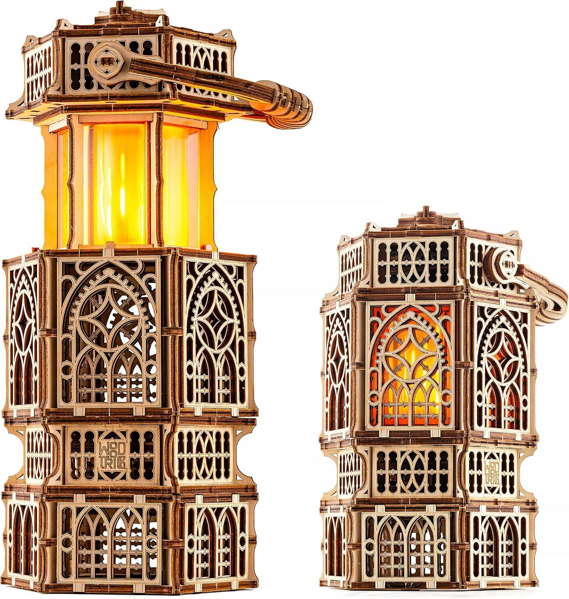 Antieke lantaarn 3D-houten puzzel bouwset met LED-verlichting