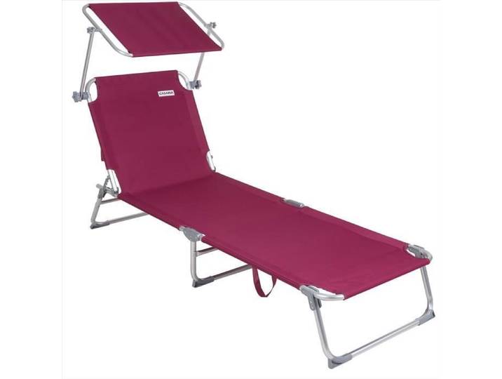 Casaria Chaise Longue Pliable Ibiza Rouge Dossier réglable Pare-Soleil intégré Compacte et transportable Toile imperméable
