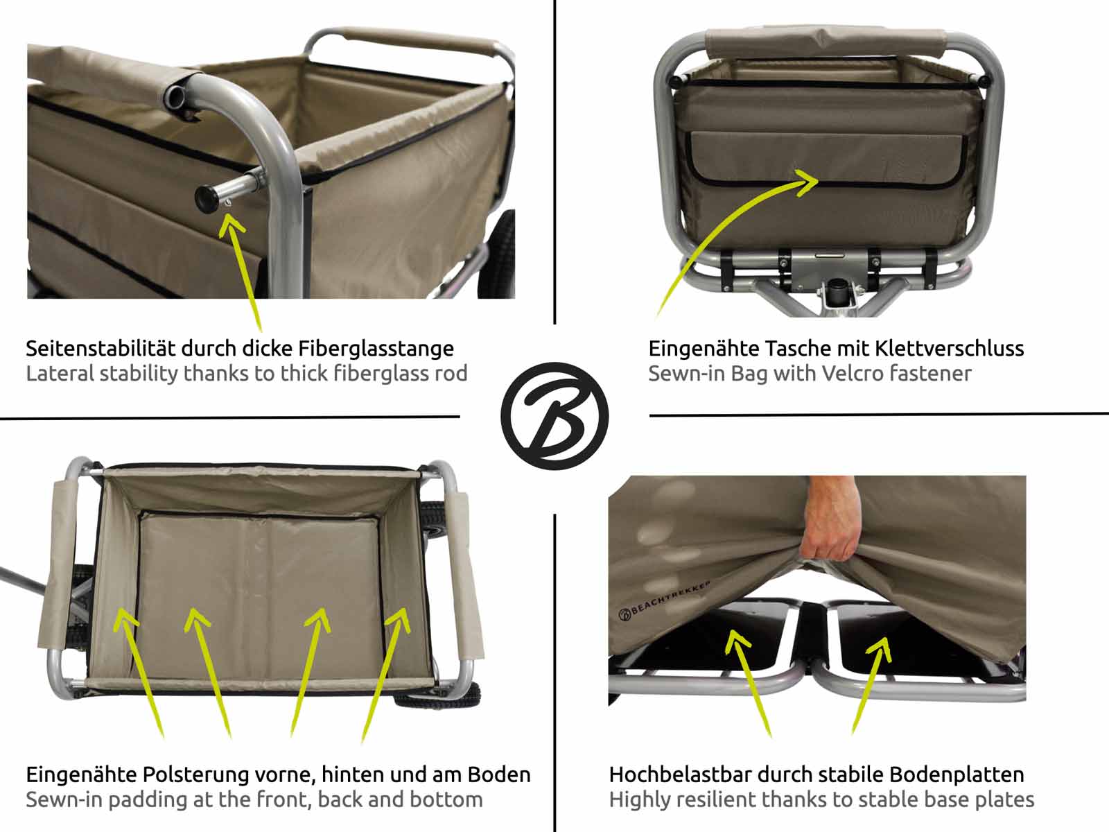 Beachtrekker faltbarer Bollerwagen Life mit integrierter Feststellbremse Beige und PU-Reifen