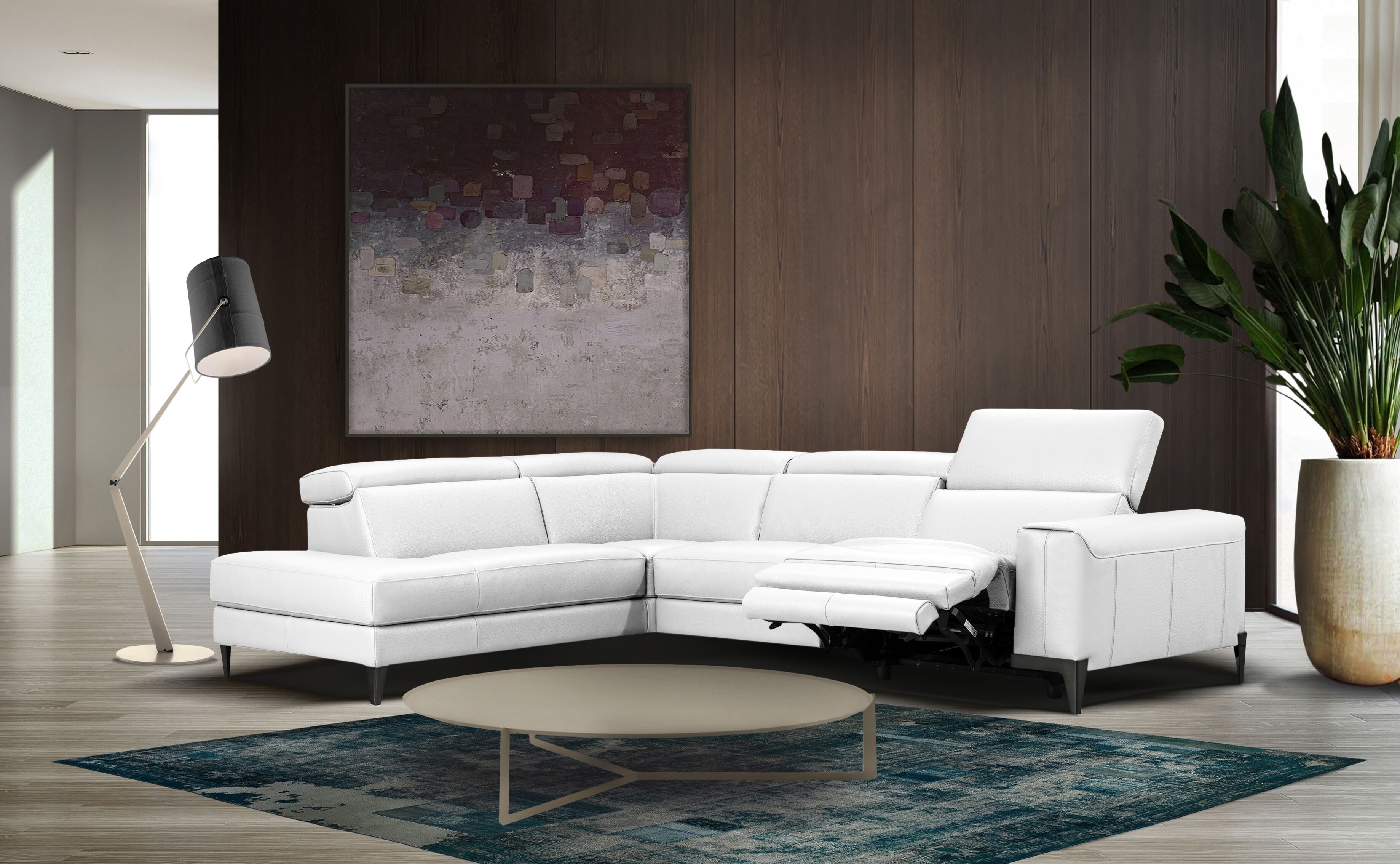 Ecksofa CALIA ITALIA "Benja, Designsofa mit erstklassigen Komfortfunktionen zum Wohlfühlen", weiß (bianco puro), B:294cm T:227cm, Sofas, Ecksofa, in Leder, mit elektrischer Relaxfunktion