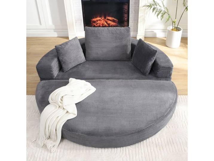Lit canapé pliant multifonctionnel en velours côtelé 173x176 cm avec coussins sofa modulaire ovale pour appartement et salon