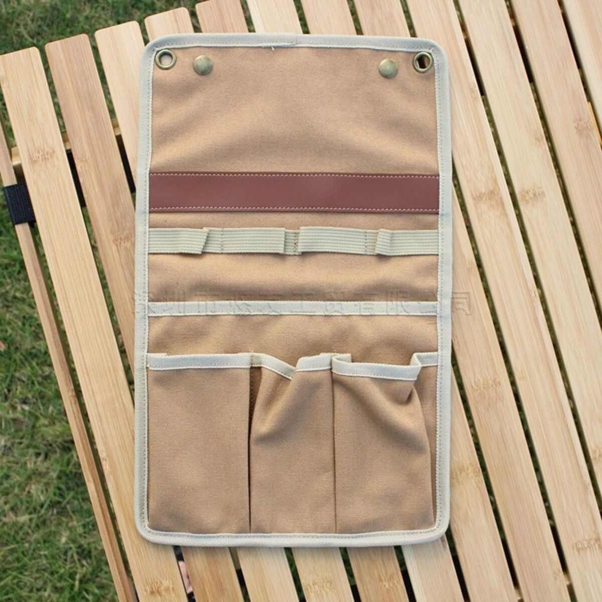 INF Organisateur d'accoudoir en toile pour chaises extérieures – Pochette suspendue multi-poches pour téléphone, boisson et Kaki