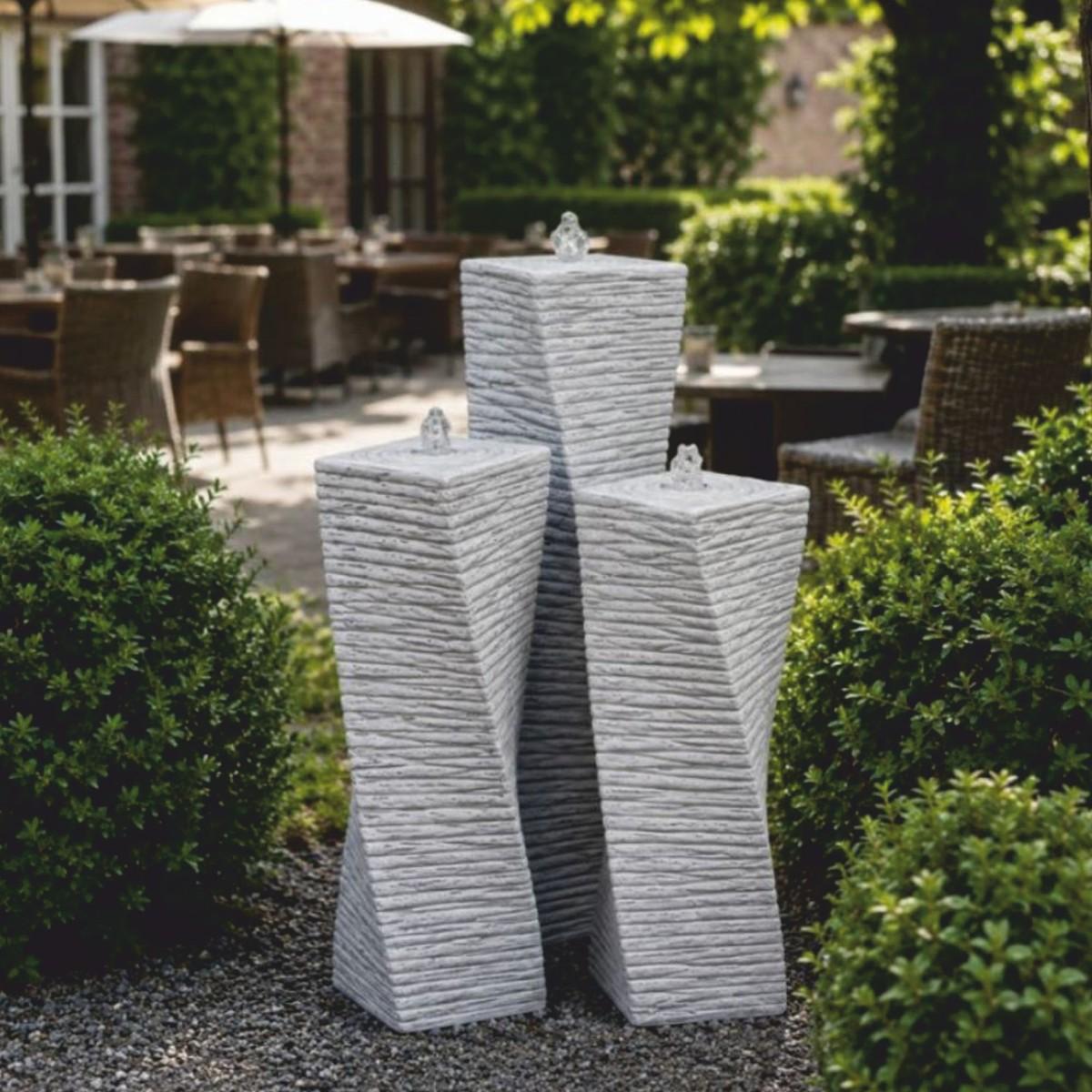 Casa Padrino Garten Deko Säulenbrunnen 3er Set Grau H. 120 cm - Garten Accessoires - Terrassen Accessoires
